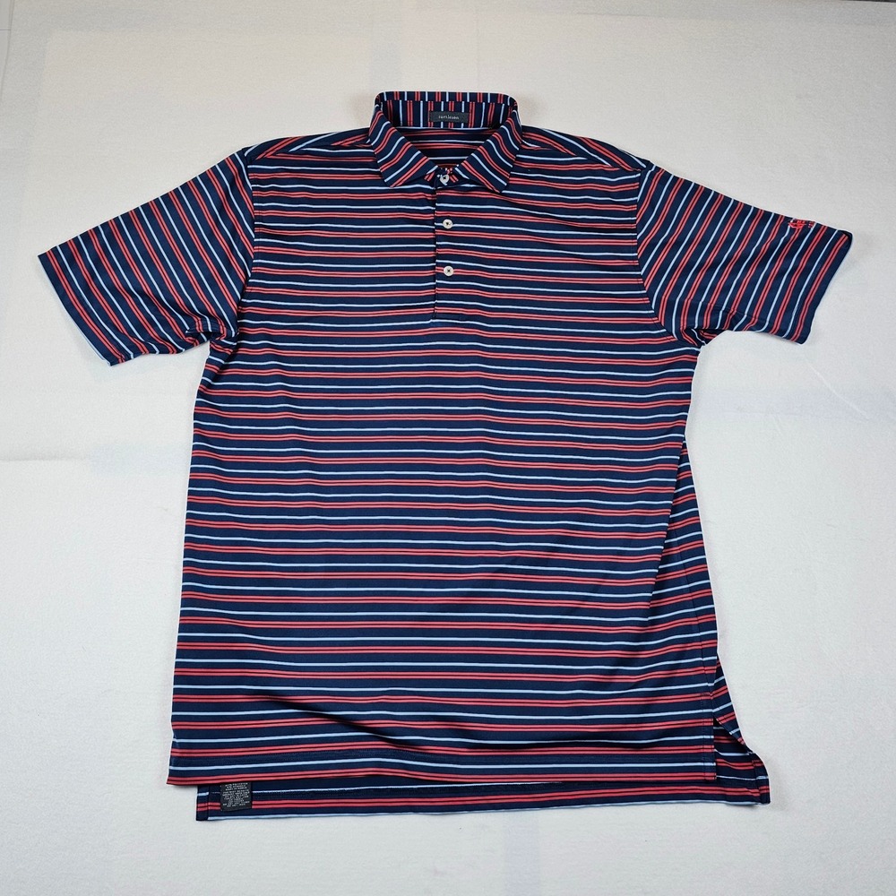 Turtleson Mens Large Navy Blue Red Striped Performance Golf Polo Shirt - Picture 2 of 7